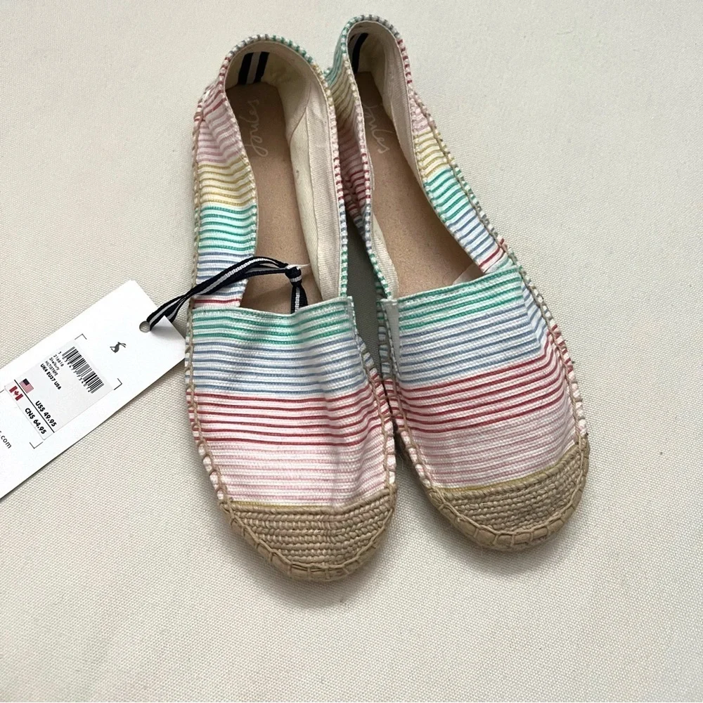 NWT Joules Colorful Striped Espadrille Flats Shoes Size 6 Pink Blue Yellow Green